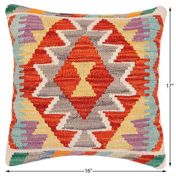 handmade Traditional Pillow Rust Blue Hand-Woven SQUARE 100% WOOL  Hand woven turkish pillow  2 x 2